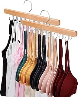 NECAMOCU 2 Pack Bra Hanger for Closet Organizer, Premium Wooden Tank Top Hangers with 36 Foldable Hooks, 360° Rotating Design, Space Saving...