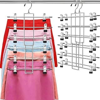 Pants Hangers with Clips,Space Saving Hanging Closet Organizer-6 Tiers Skirt Hangers with 360° Swivel Hook,Closet Organizer-Clothes Hangers...