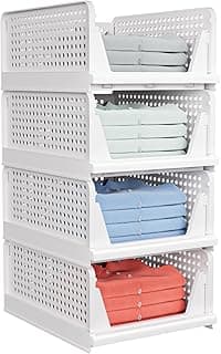 caktraie 4 Pack Stackable Closet Storage Basket - Stackable Storage Bins, Multifunctional & Foldable Closet Organizer Divided, Wardrobe Cup...