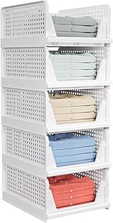 5 Pack Stackable Closet Storage Basket - Stackable Storage Bins, Multifunctional & Foldable Closet Organizer Waterproof, Wardrobe Cupboard...