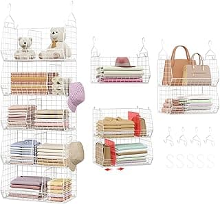 5 Tier Extra Large Closet Hanging Shelves with Divider,2 Pair Hook,16.5"L x 11.8"W x 51.4"H Closets Organizers and Storage,Clothes Organize...