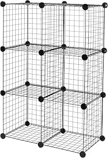 Amazon Basics 6-Cube Wire Grid Stackable Storage Organizer, Metal Shelving Unit, No-Tool Assembly, 26"W x 38"H x 12.6"D, Black