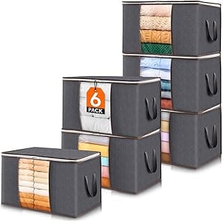 Lifewit 6 Pack Clothes Storage Bins with Lids, Foldable Blanket Storage Bags with Zippers, Clear Window and Reinforced Handles, Closet and...