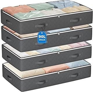 Budding Joy 90L Under Bed Storage Containers, Closet Organizers and Storage Bins, Foldable Underbed Storage Bags for Linen Sheets, Blanket,...