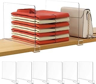 HBlife 6 Pack Closet Organizers and Storage, Clear Shelf Dividers, Vertical Purse Organizer for Closet Perfect for Sweater, Shirts, Handbag...