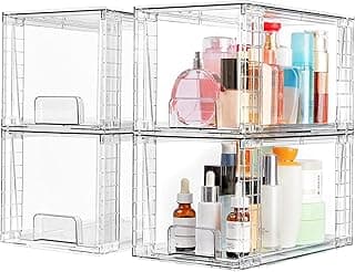 Vtopmart 4 Pack Large Stackable Storage Drawers,Easily Assemble Acrylic Bathroom Closet Undersink Organizers and Storage,Plastic Bins for K...