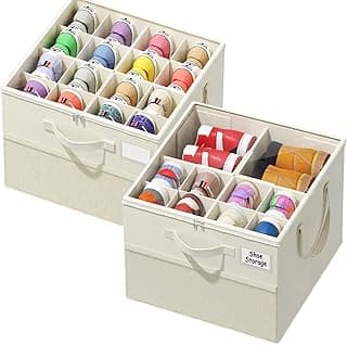 NestOrganix 2 Pack Shoe Organizer for Closet, Large Shoe Box Storage Containers, Foldable Shoe Storage Organizer Box Bin with Adjustable Di...